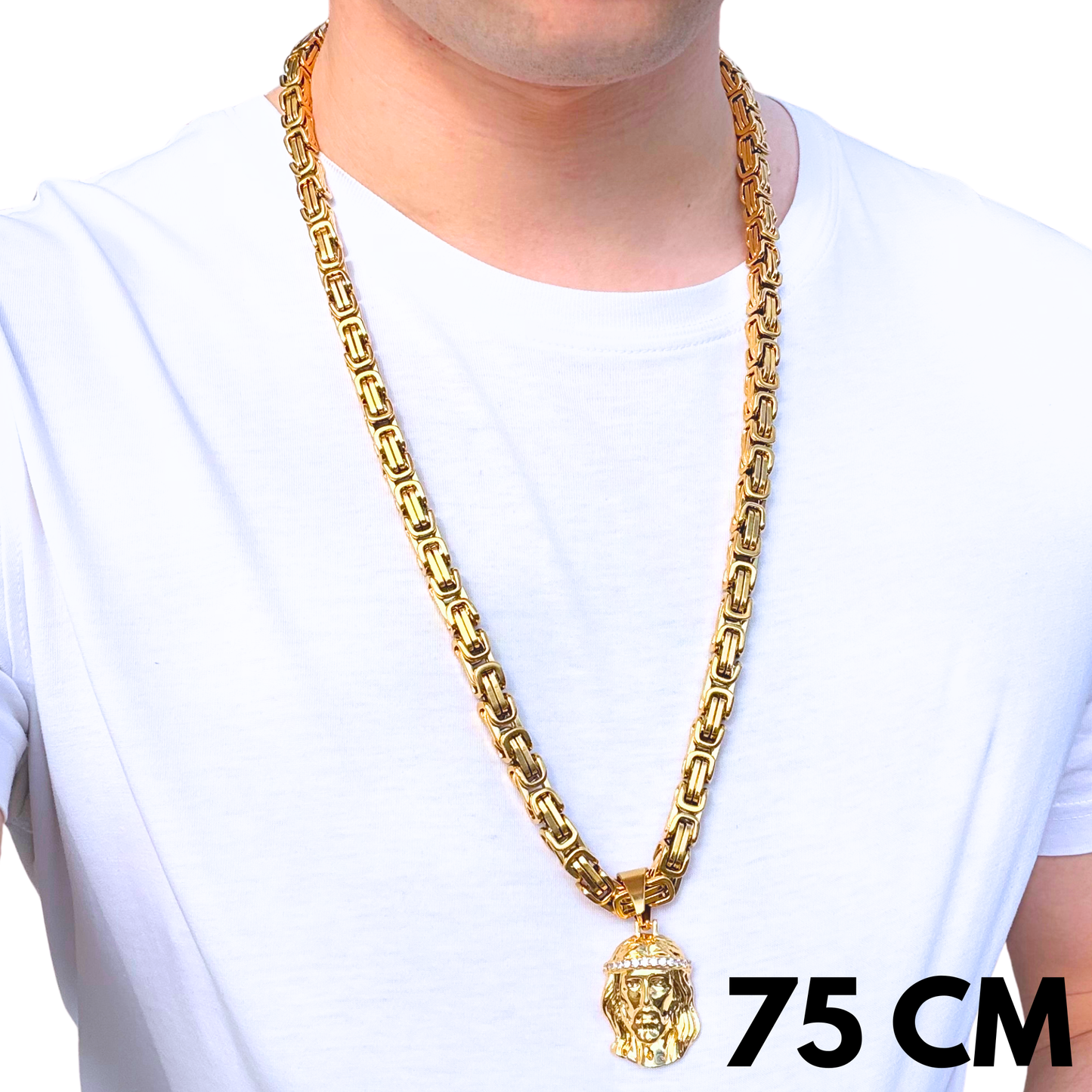 SET - Gold Royal Chain 6mm + Jesus Diamond Pendant Gold