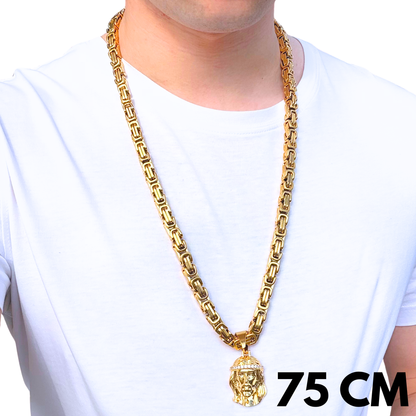 SET - Gold Royal Chain 6mm + Jesus Diamond Pendant Gold