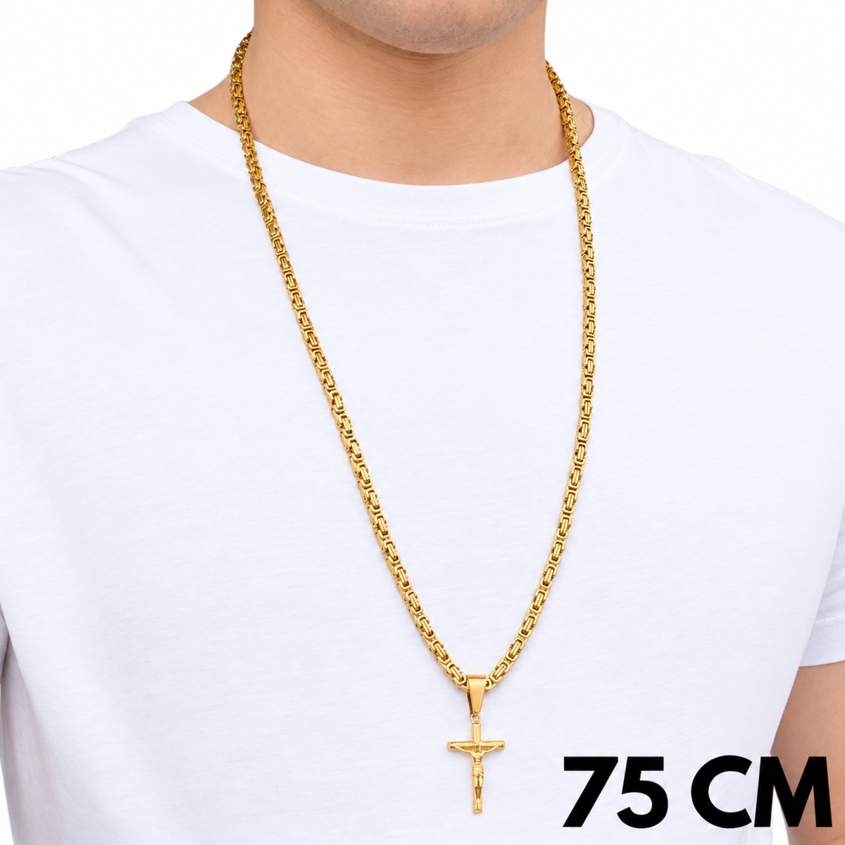 SET - Gold Royal Chain 4mm + Crucifix Pendant Gold
