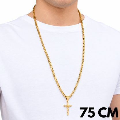 SET - Gold Royal Chain 4mm + Crucifix Pendant Gold