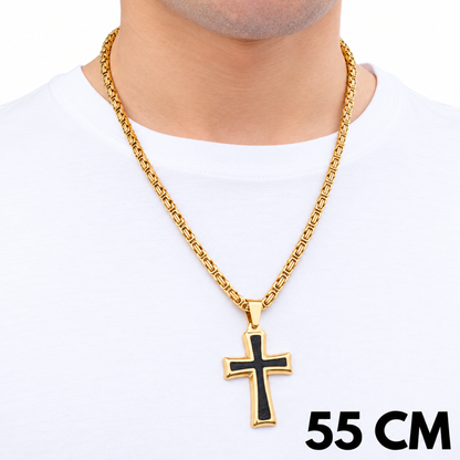 SET - Gold Royal Chain 4mm + Black Cross Pendant Gold