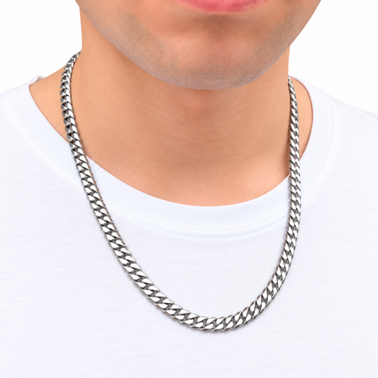 White Gold Cuban Chain - 8mm