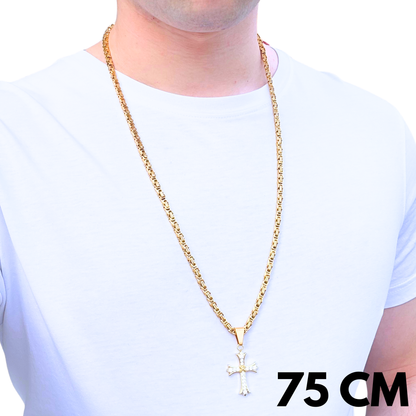 SET - Gold Royal Chain 4mm + Grand Cross Pendant Gold