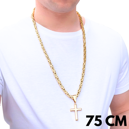 SET - Gold Royal Chain 6mm + Clean Cross Pendant Gold