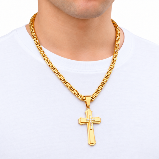 SET - Gold Royal Chain 6mm + Royal Cross Pendant Gold