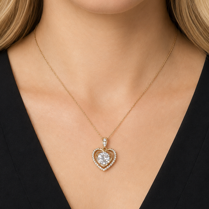 Layered Heart Necklace with 3 Carat Moissanite S925 Gold for Women