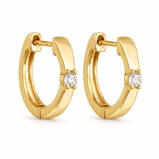 Solitaire Hoop Earrings S925 Gold for Women
