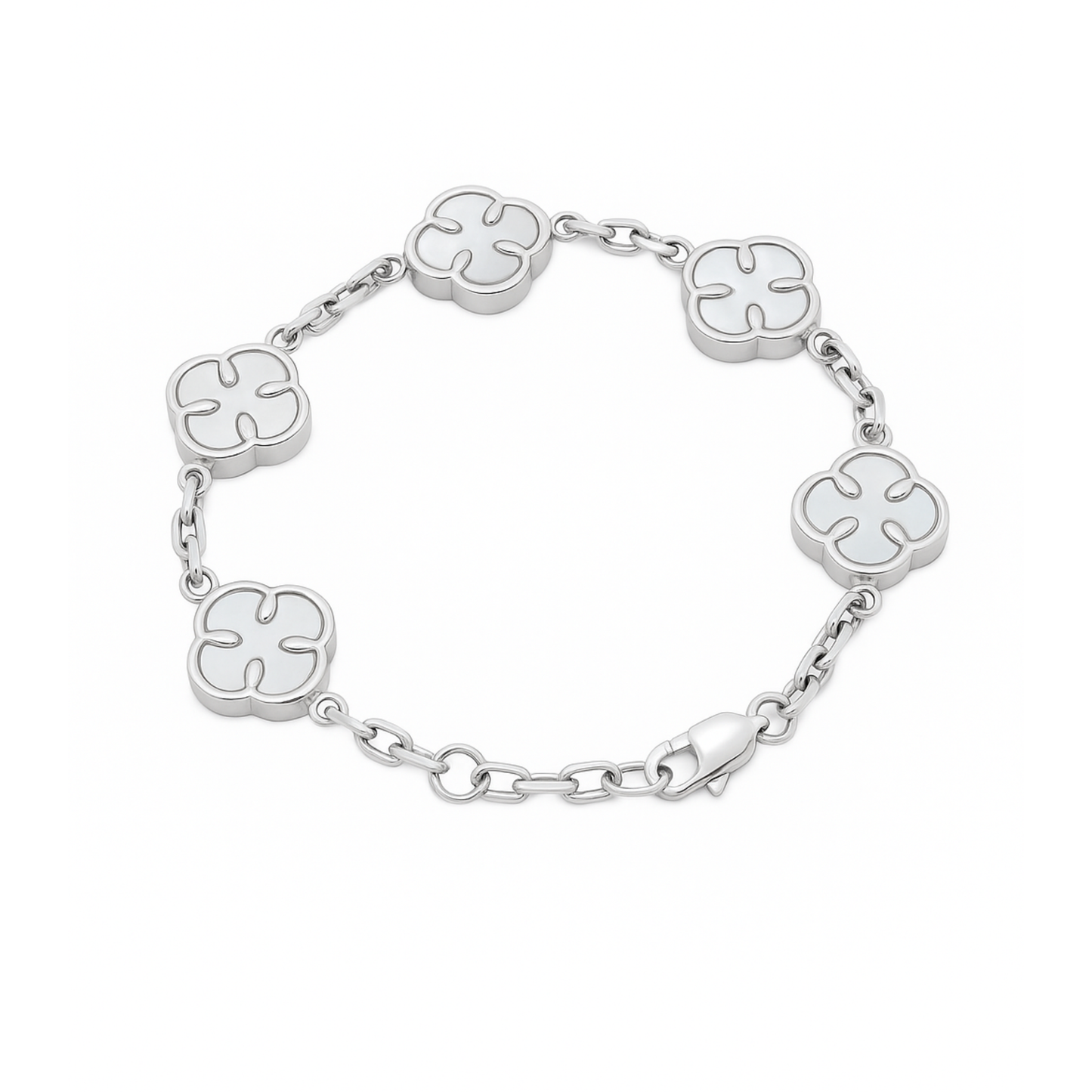 Women's Green White Clover Bracelet with Malachite