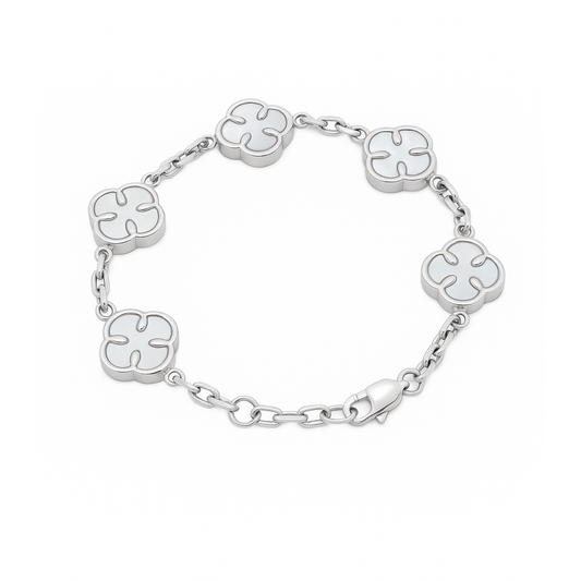 Women's Green White Clover Bracelet with Malachite