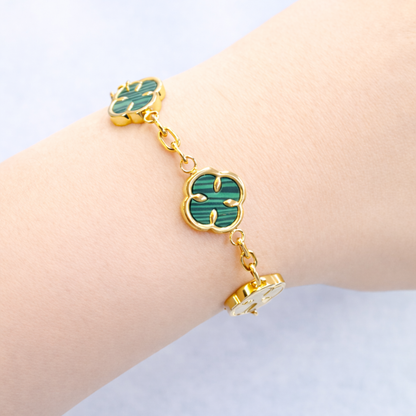 Women's Gold Green Clover Bracelet