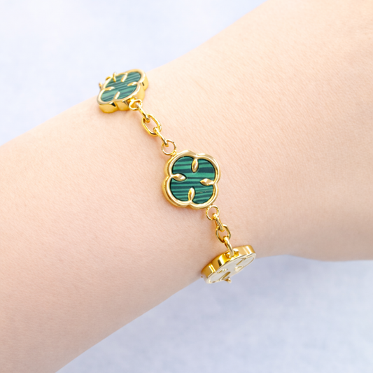 Women's Gold Green Clover Bracelet