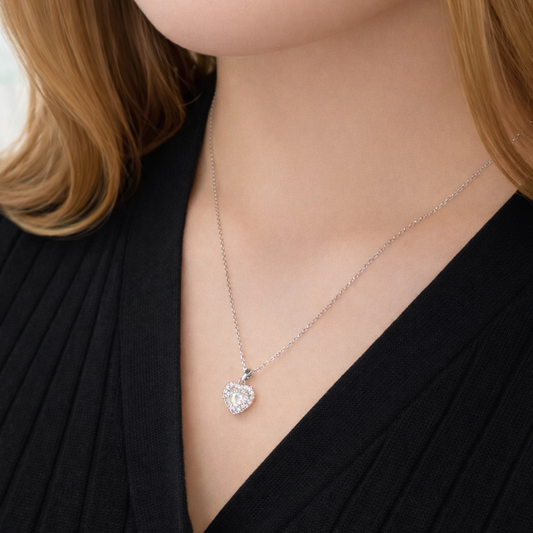 Women's White Gold S925 Moissanite Diamond Heart Necklace - 1ct