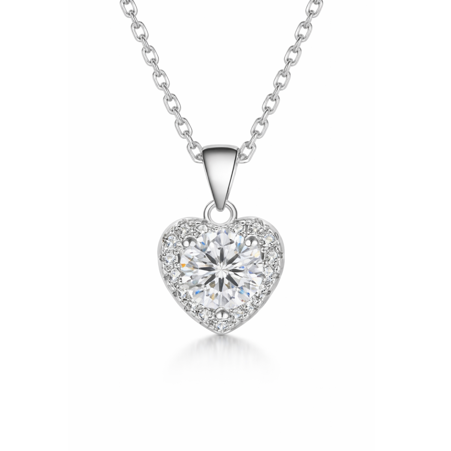 Women's White Gold S925 Moissanite Diamond Heart Necklace - 1ct