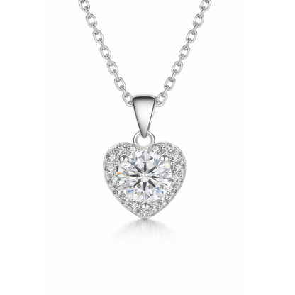 Women's White Gold S925 Moissanite Diamond Heart Necklace - 1ct
