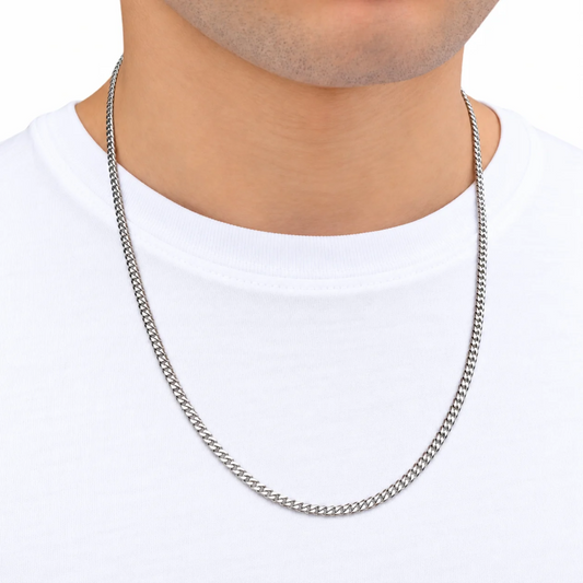 White Gold Cuban Chain - 3mm