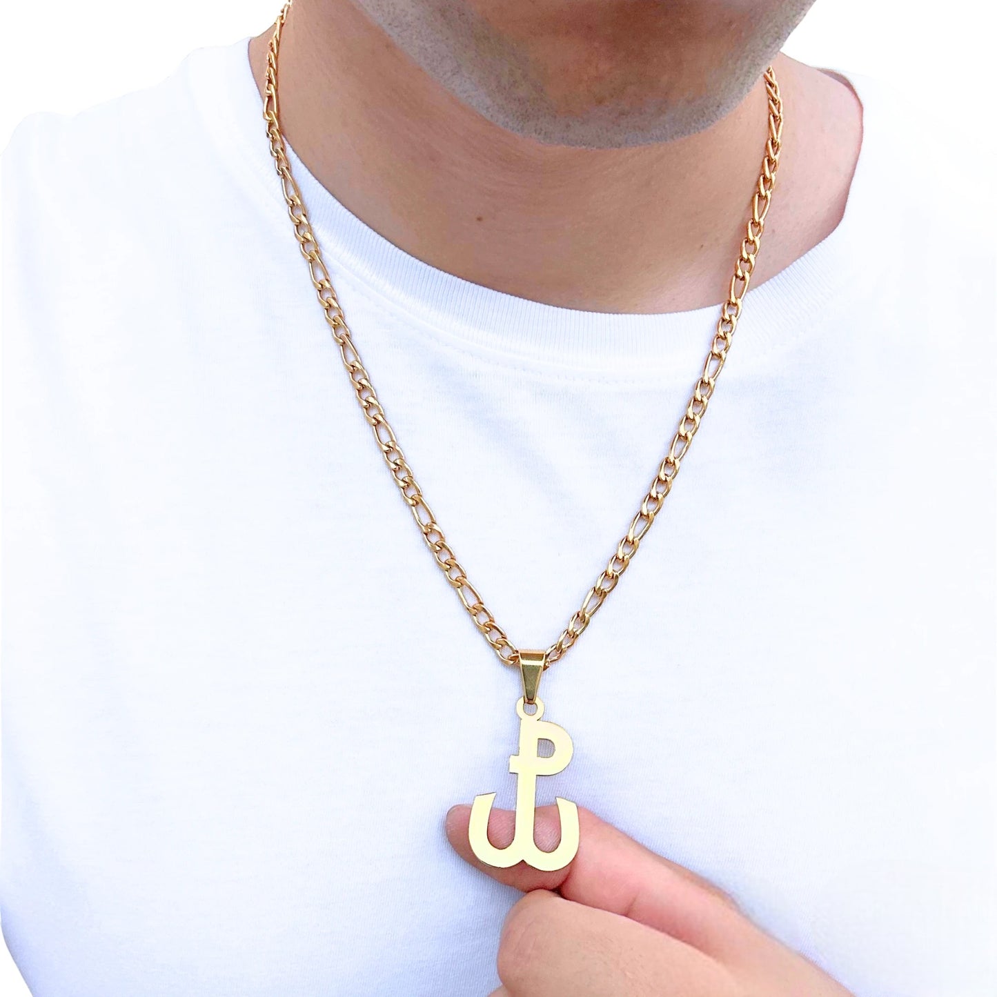 SET - Gold Figaro Chain 5mm + Fighting Poland Pendant Gold