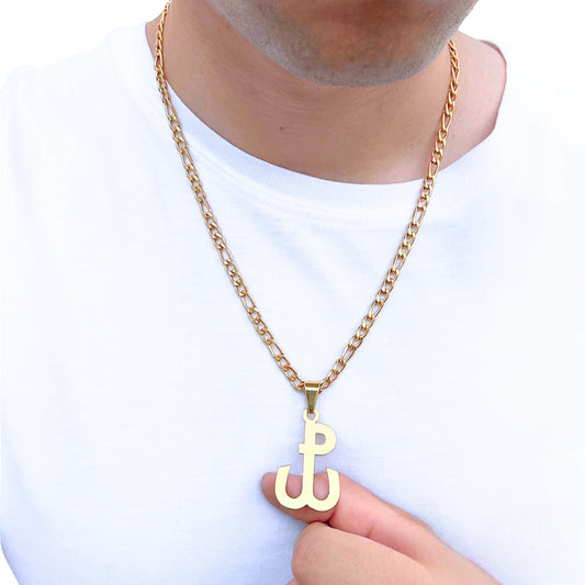 SET - Gold Figaro Chain 5mm + Fighting Poland Pendant Gold