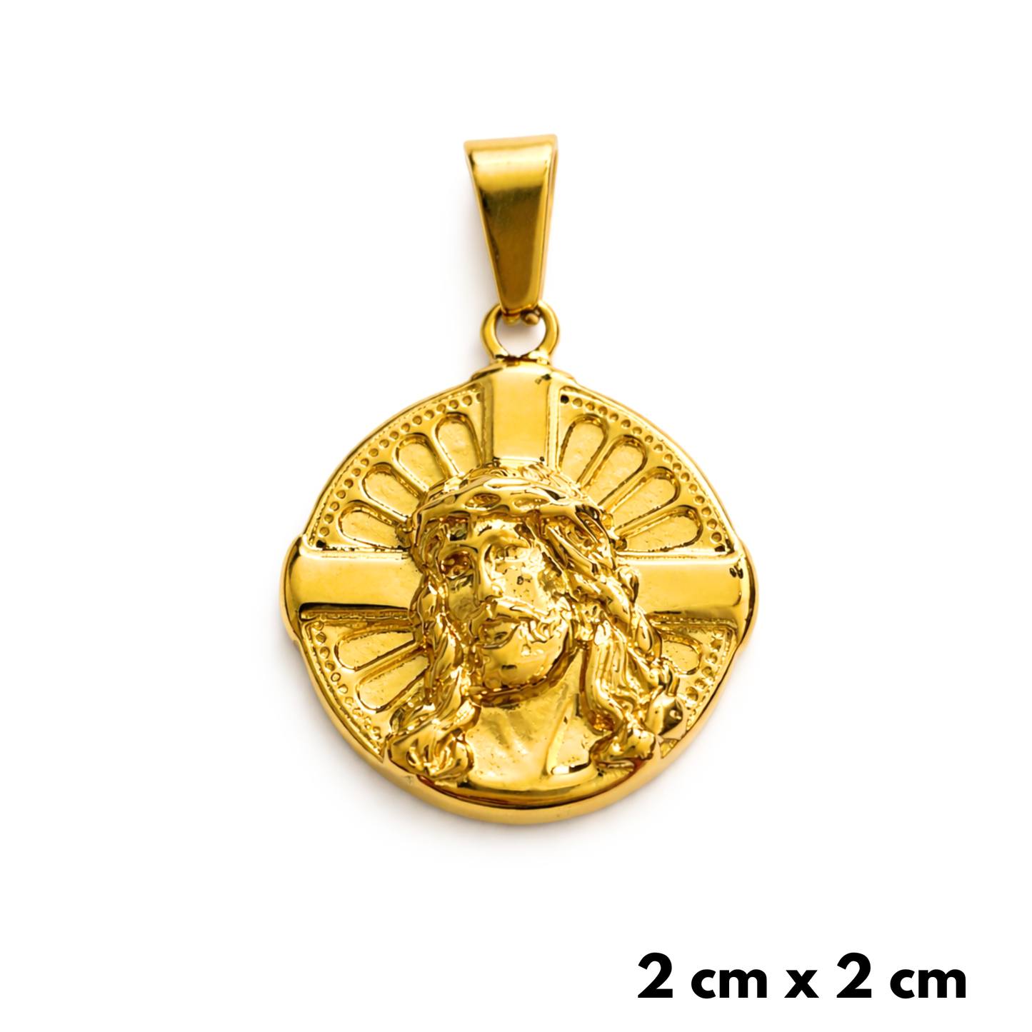 Jesus with Cross Medallion Pendant Gold