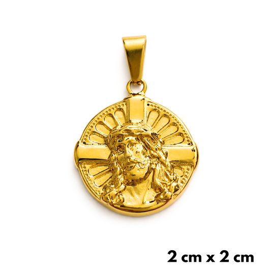 Jesus with Cross Medallion Pendant Gold