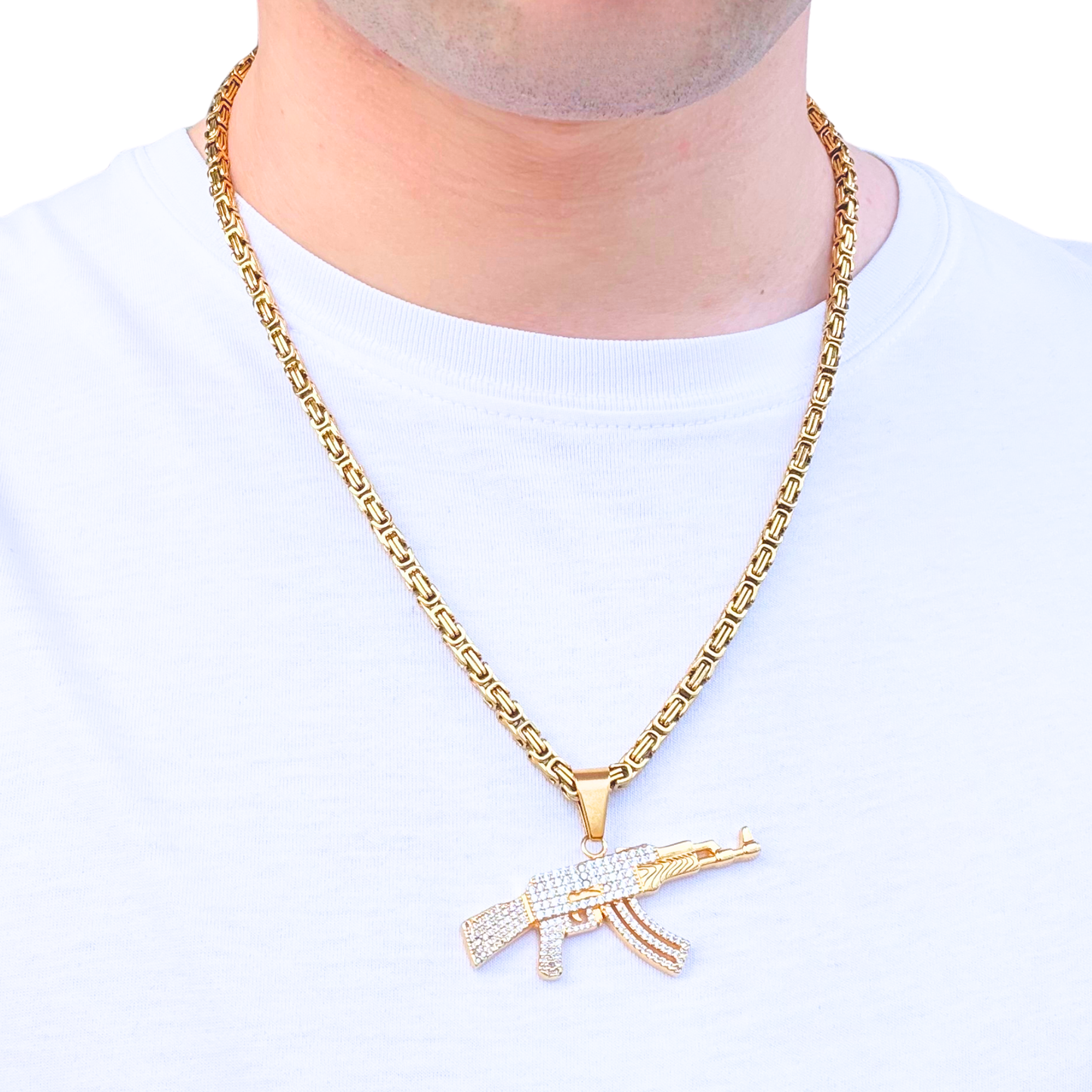 SET - Gold Royal Chain 4mm + AK Pendant Gold