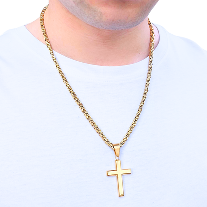 SET - Gold Royal Chain 4mm + Clean Cross Pendant Gold
