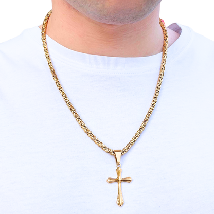 SET - Gold Royal Chain 4mm + Grace Cross Pendant Gold