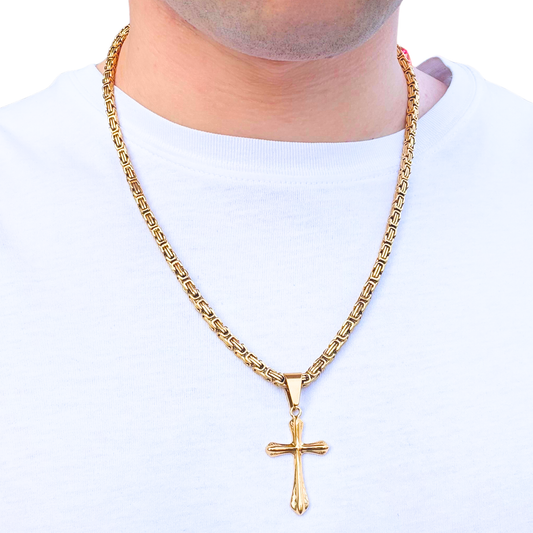 SET - Gold Royal Chain 4mm + Grace Cross Pendant Gold