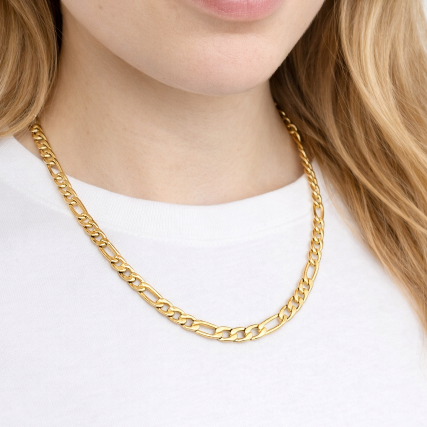 Women's Gold Figaro Chain - 7mm