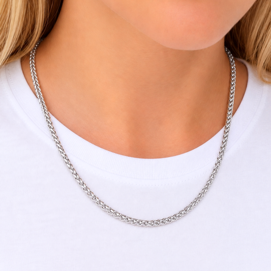Women's White Gold Wheat Chain - 4mm