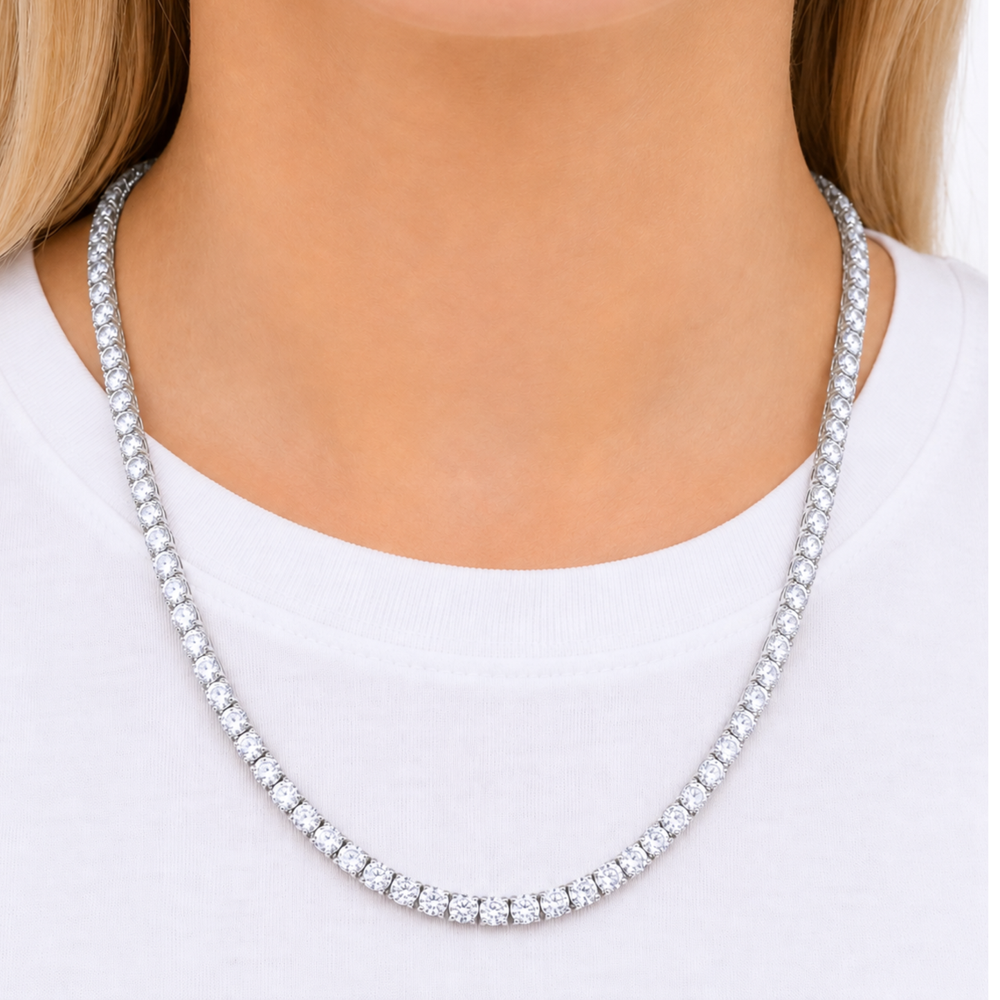 Women's White Gold Tennis Chain - 5mm