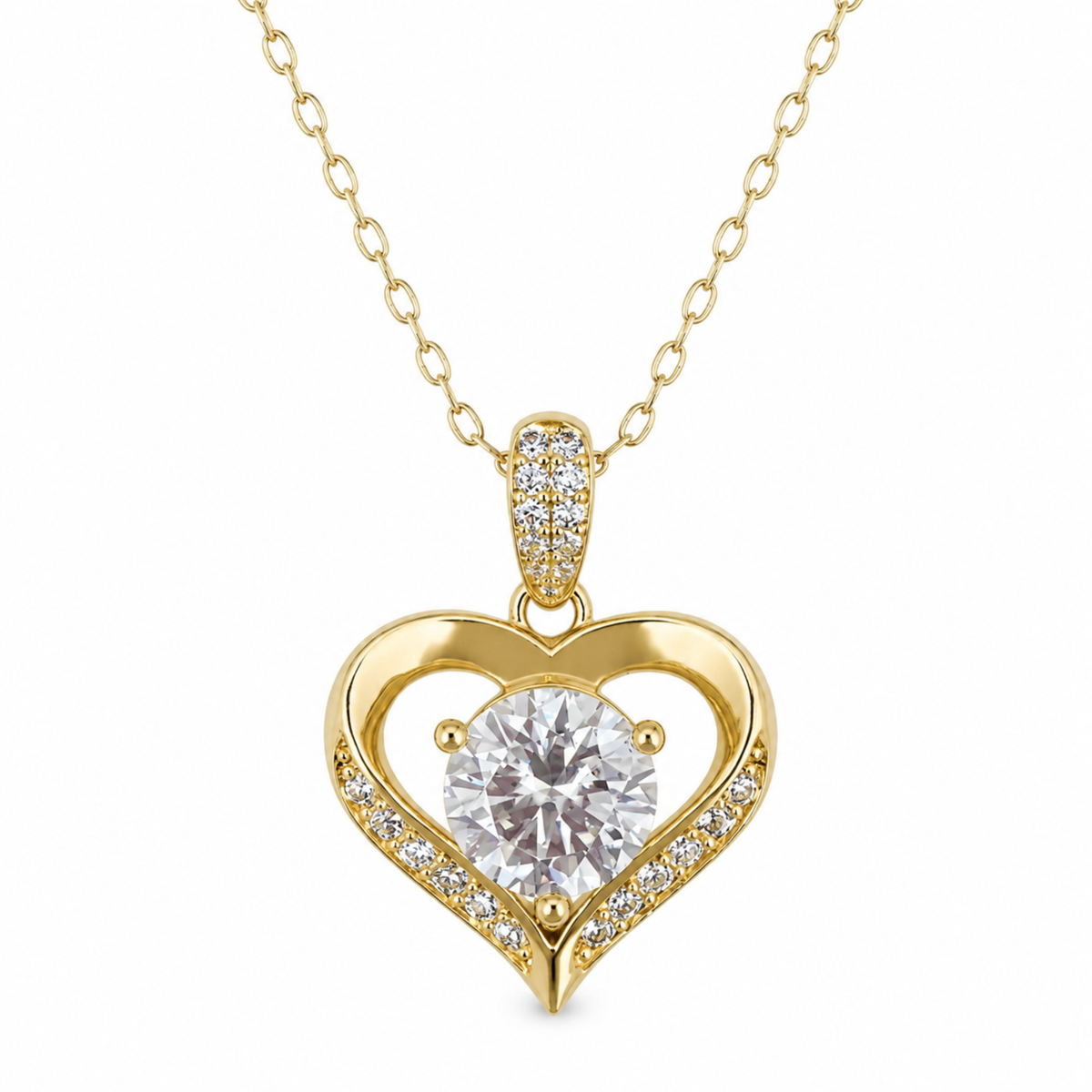 Heart Necklace with Moissanite 3 Carats S925 Gold Women's