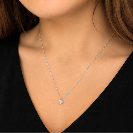 Women's White Gold S925 Moissanite Crystal Necklace - 1ct