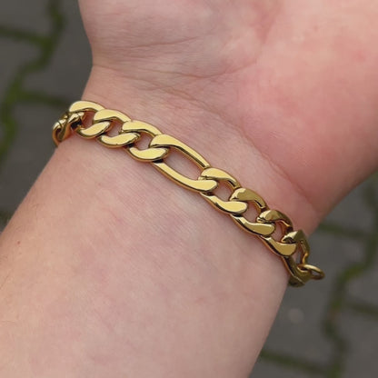 Gold Figaro Bracelet - 9mm