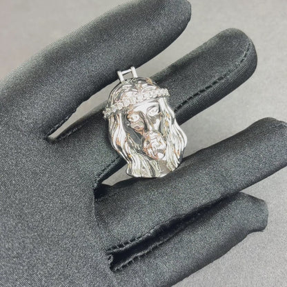 Jesus Diamond Crown Pendant White Gold