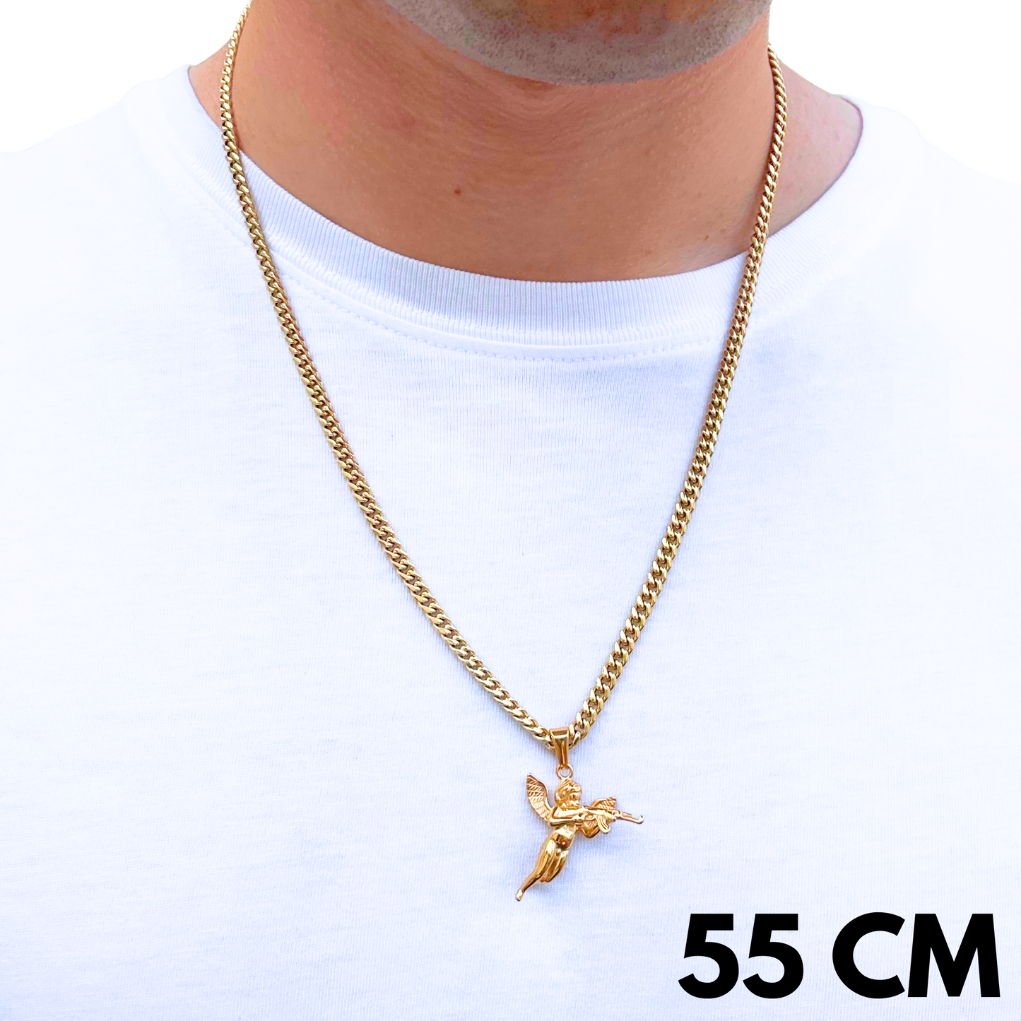 SET - Gold Cuban Chain 4mm + Angel Pendant Gold