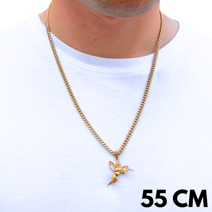 SET - Gold Cuban Chain 4mm + Angel Pendant Gold